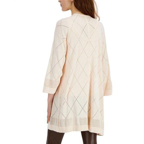 NWT Anne Klein Stitch-Detail Kimono Cardigan 10831944 XXS Bisqueware Light Pink - Picture 2 of 3